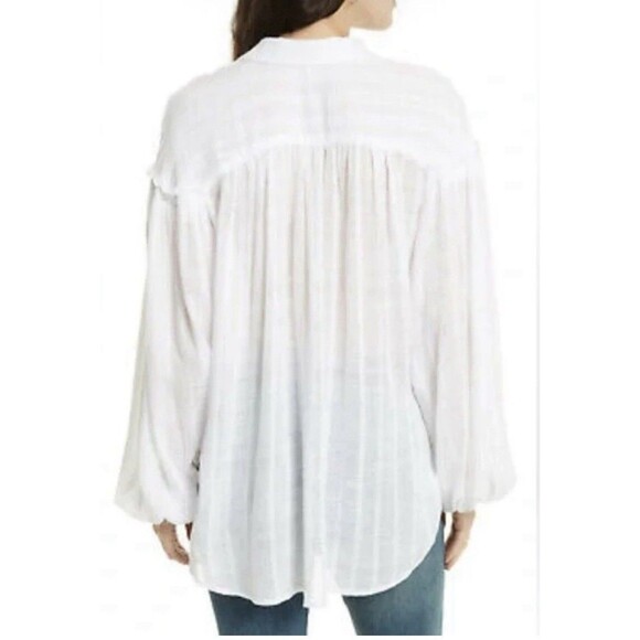 FREE PEOPLE Headed To The Highlands Women's Button Up White Blouse Top Sz M Boho - Picture 2 of 9